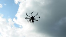 An octocopter drone can be equiped with tools such as a nail gun.