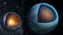 Imaergy of two planets featuring their central core.