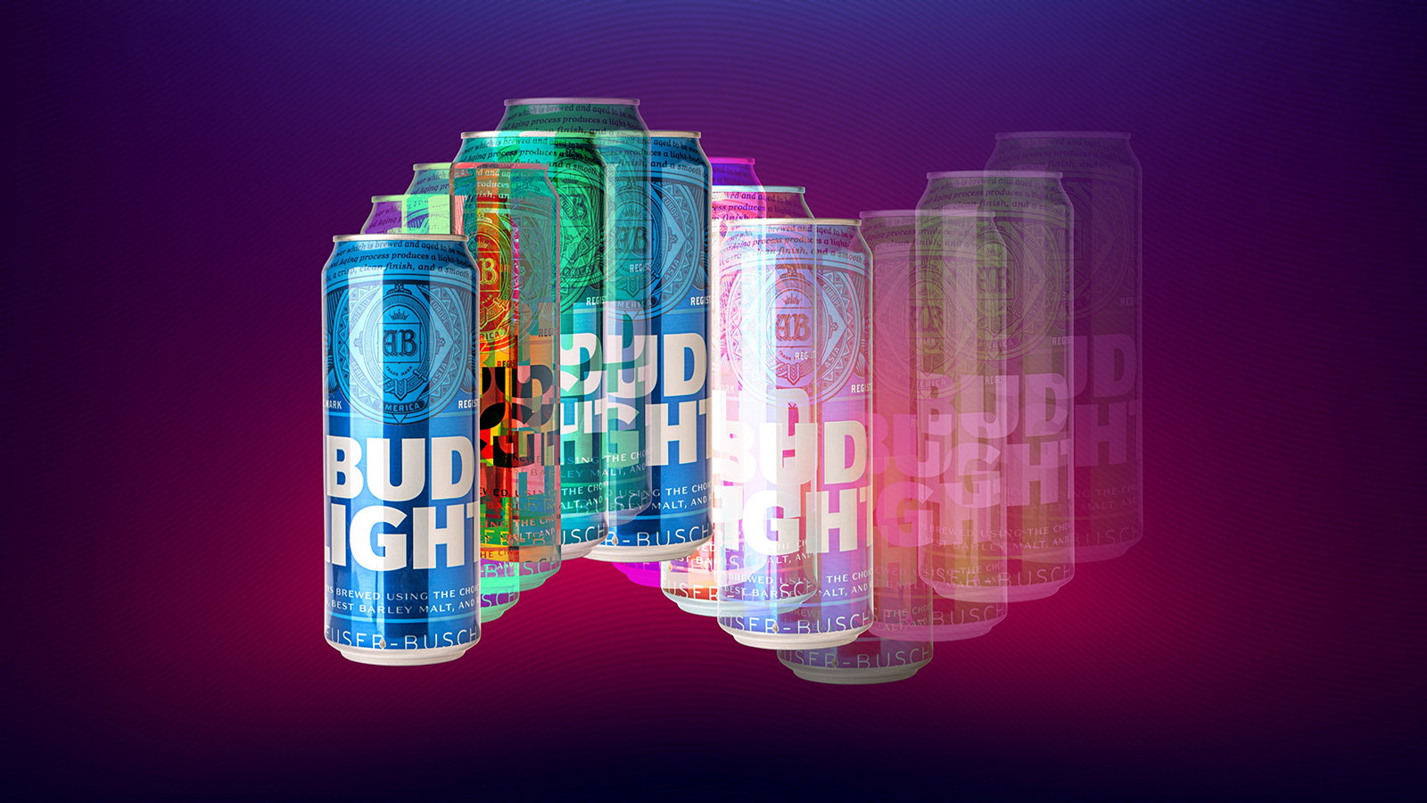 a collage of beer cans on a colorful background