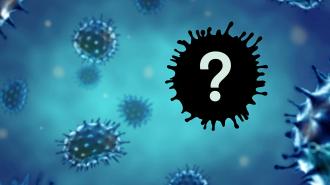 silhouette of a virus with a question mark on it