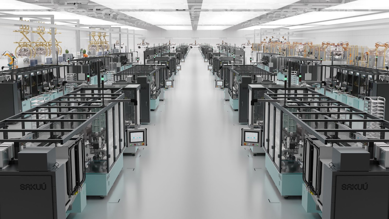 a large warehouse full of 3D printers for batteries