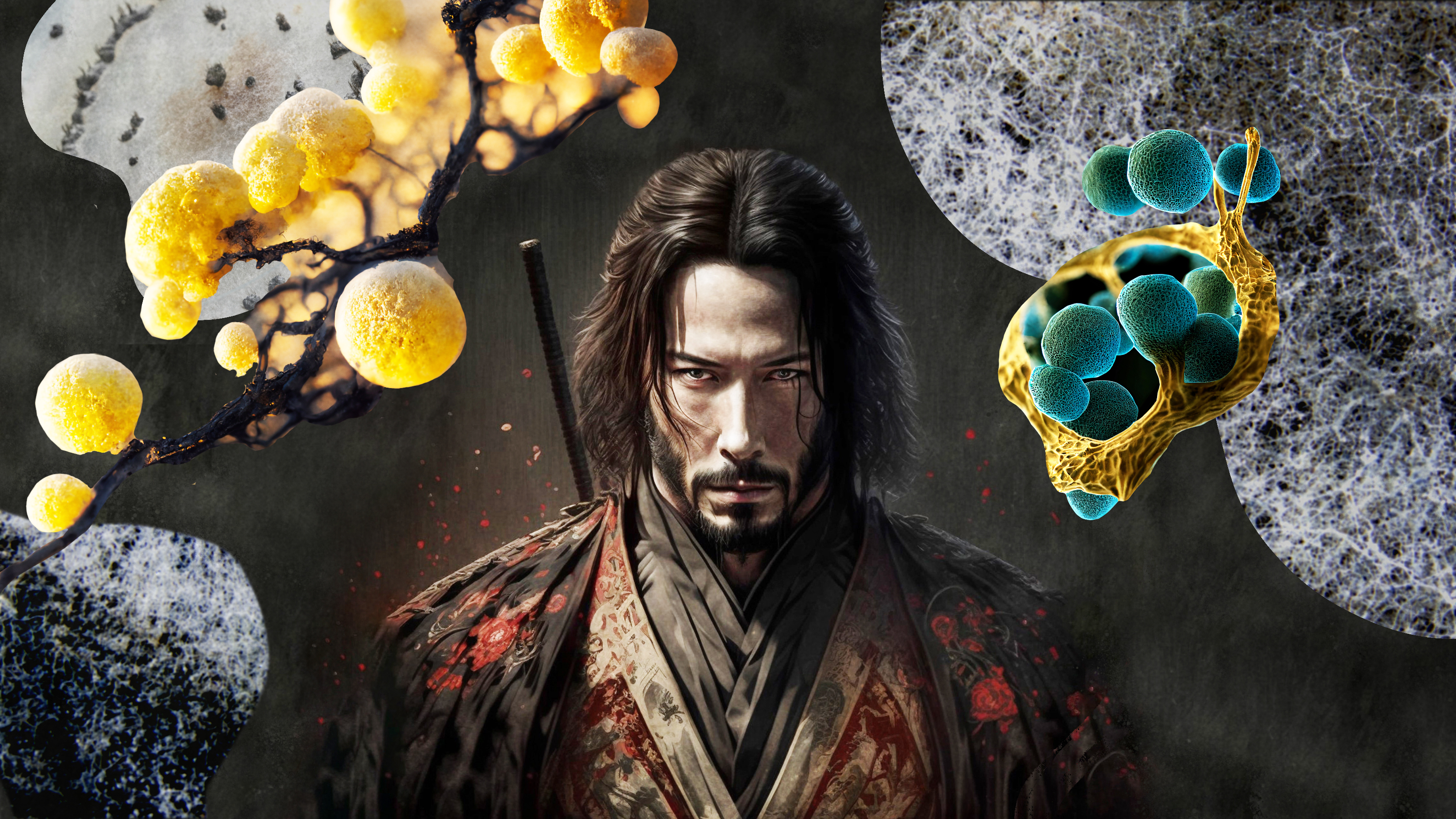 Keanu Reeves surrounded by fungi