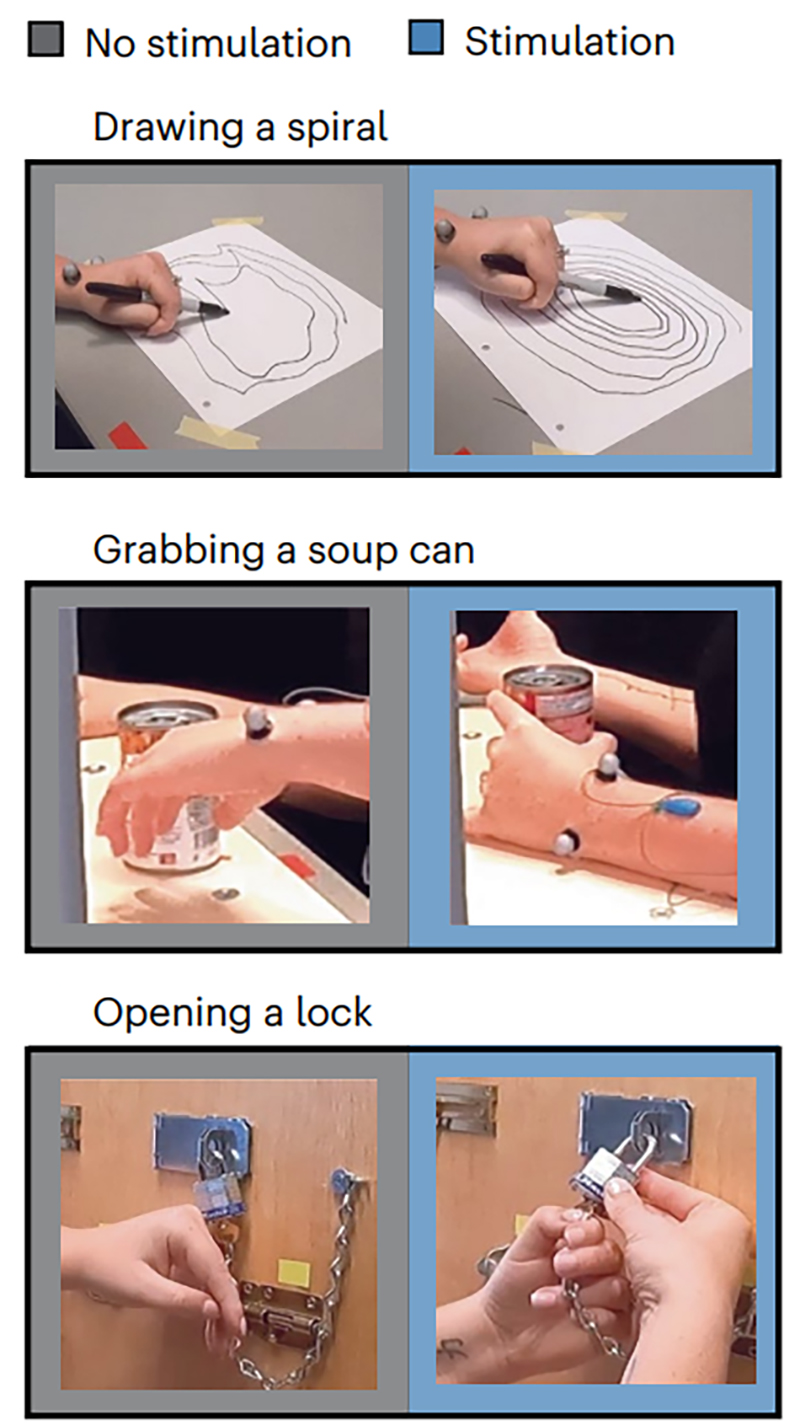 hands drawing, holding soup cans, and unlocking padlocks