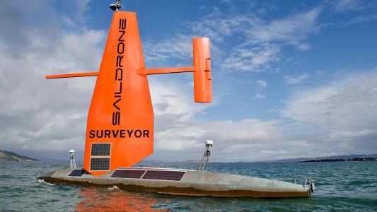 an un-crewed sailing drone at sea