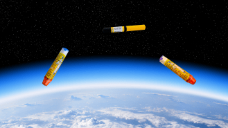 EpiPens floating in orbit