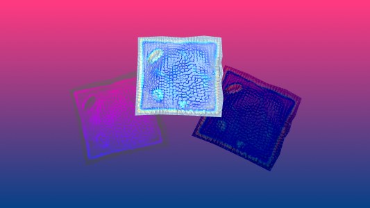three squares of textured film on a colorful background