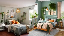 images of two bedrooms side by side