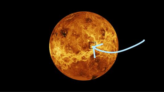 image of Venus with a volcanic region highlighted