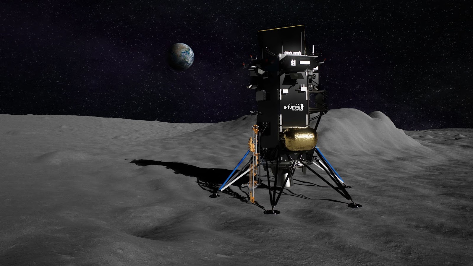 An illustration of Intuitive Machines’ Nova-C lander on the moon