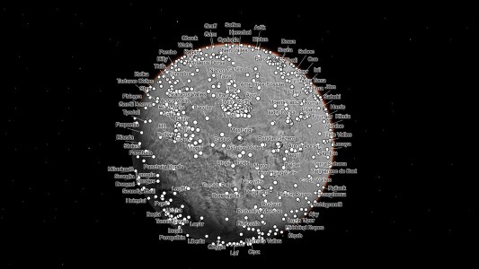 a map of Mars with dozens of locations labeled