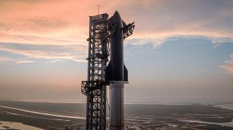 the massive SpaceX Starship rocket at the launchpad