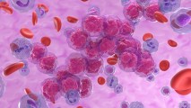 an illustration of cancer cells floating alongside blood cells