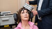 a woman with a medical device near her head