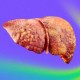 a diseased human liver on a colorful background