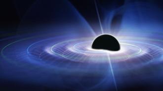 A black hole emitting gravitational waves due to the presence of another black hole within it.