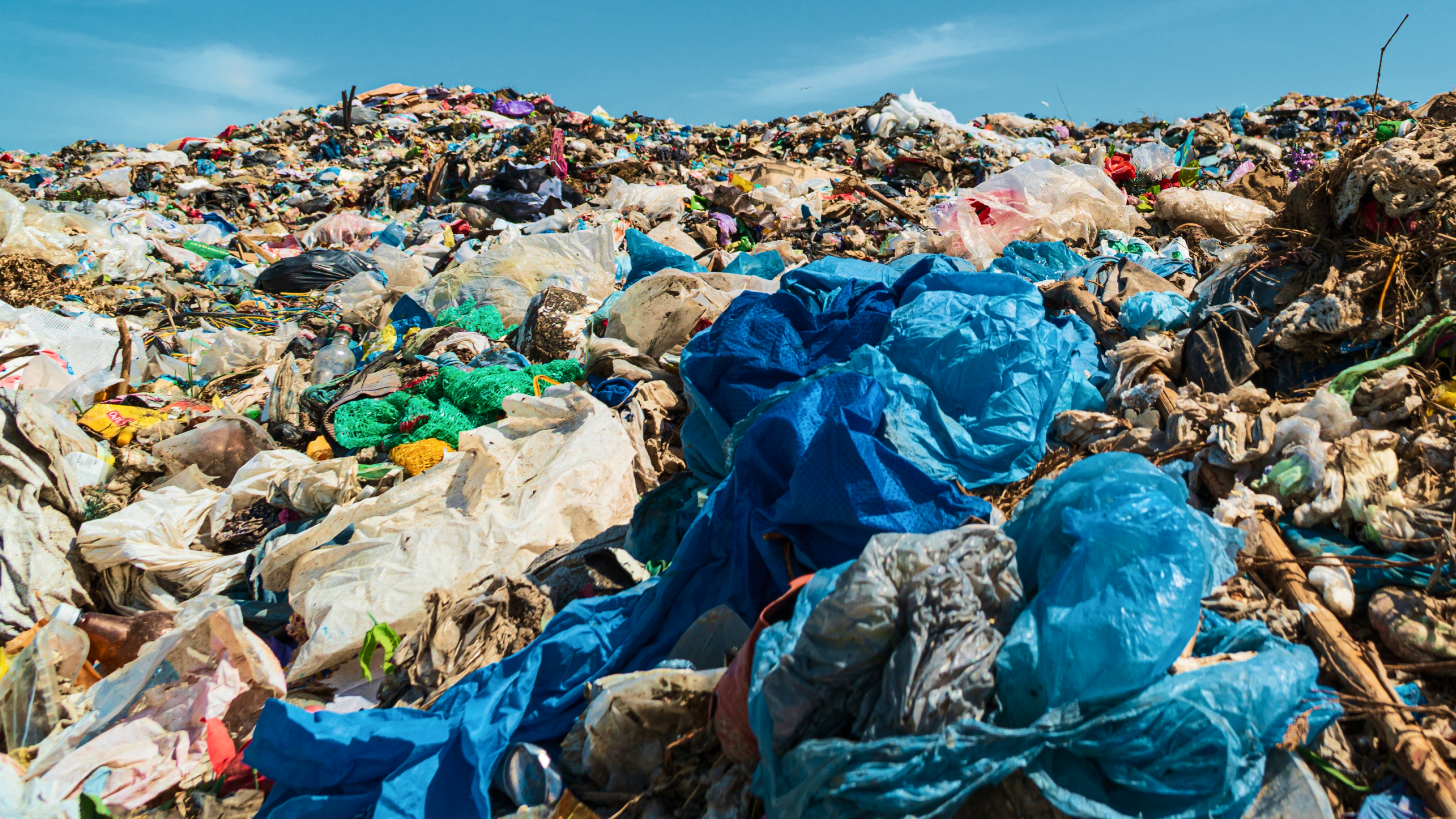 A pile of plastic bags on the ground.