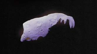 An image of a potentially hazardous purple rock.