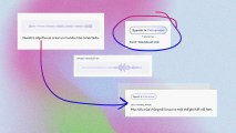 phrases written in one language with arrows connecting them to their translated counterparts