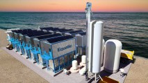 An artist's rendering of a carbon removal facility next to the ocean
