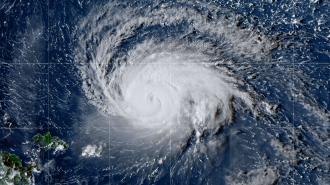 A satellite image of Hurricane Katrina in the Gulf of Mexico used for weather predictions.