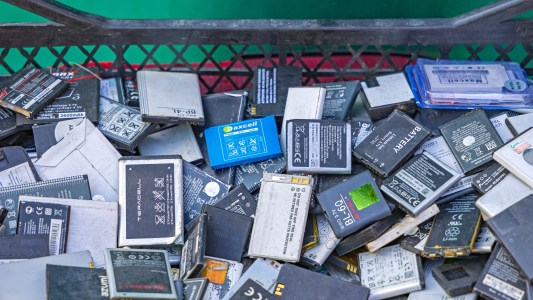 A pile of old lithium-ion batteries