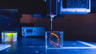 a tiny replica of a heart being created through 3D bioprinting