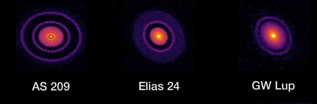 Examples of the rings seen around stars that have already begun planet formation. 