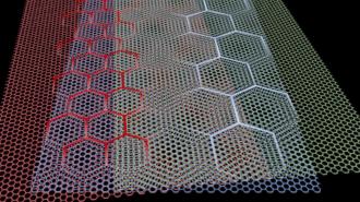 A 3d image of a hexagonal mesh on a black background.