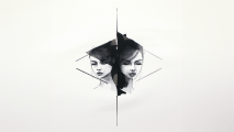 A black and white drawing of two women, possibly twins, on a white background.