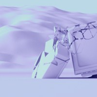 3d rendering of a broken computer with mountains in the background illustrating how Generative AI will impact the internet.