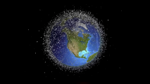 an images of the Earth with space debris in its orbit