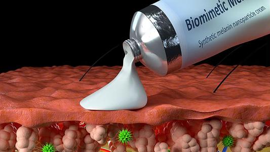 an illustration of the synthetic melanin being applied to skin