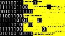 Binary code in yellow and black on a yellow background.