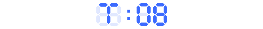 T:08 written in the style of a digital clock