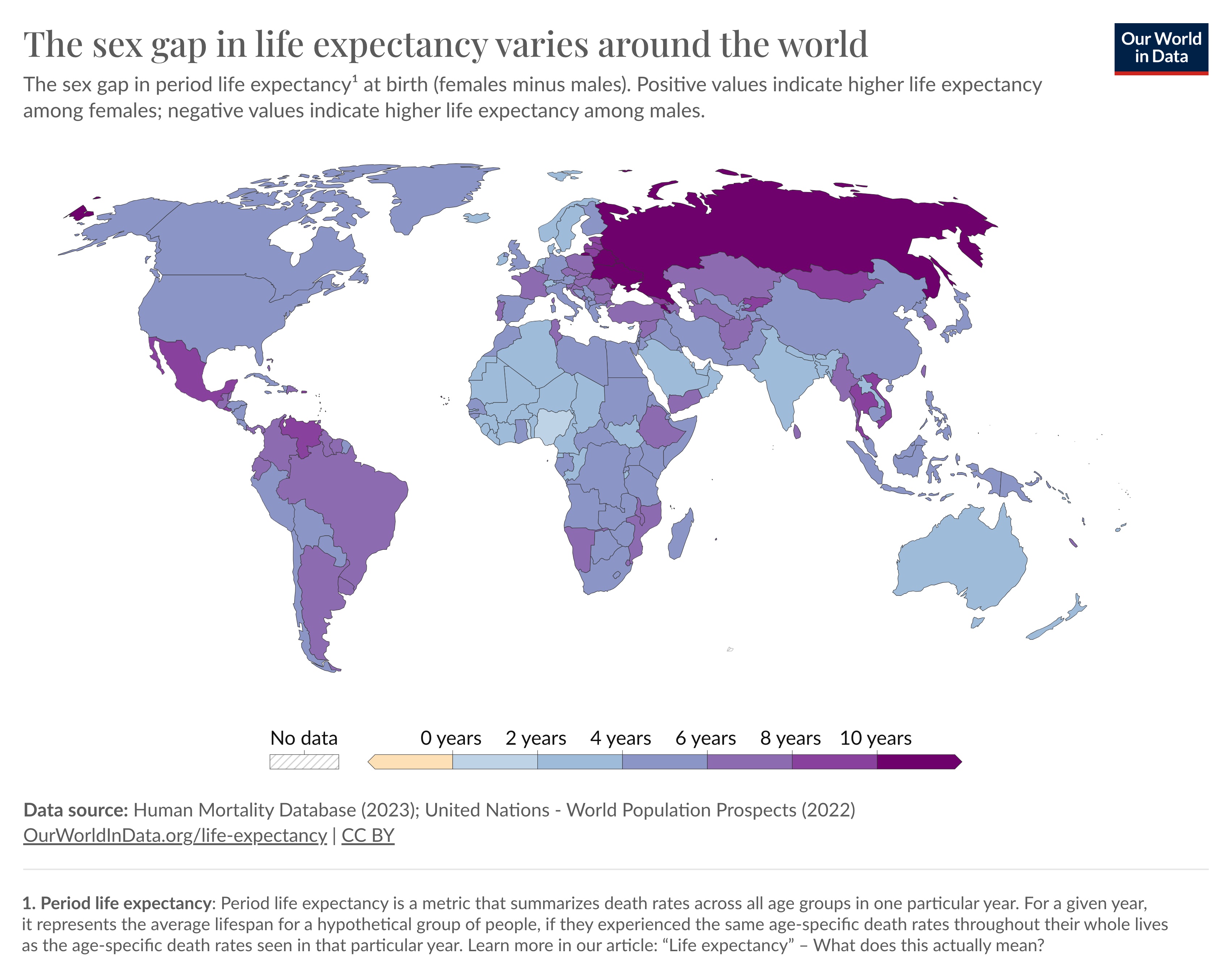 A map showing the life expectancy of people around the world.