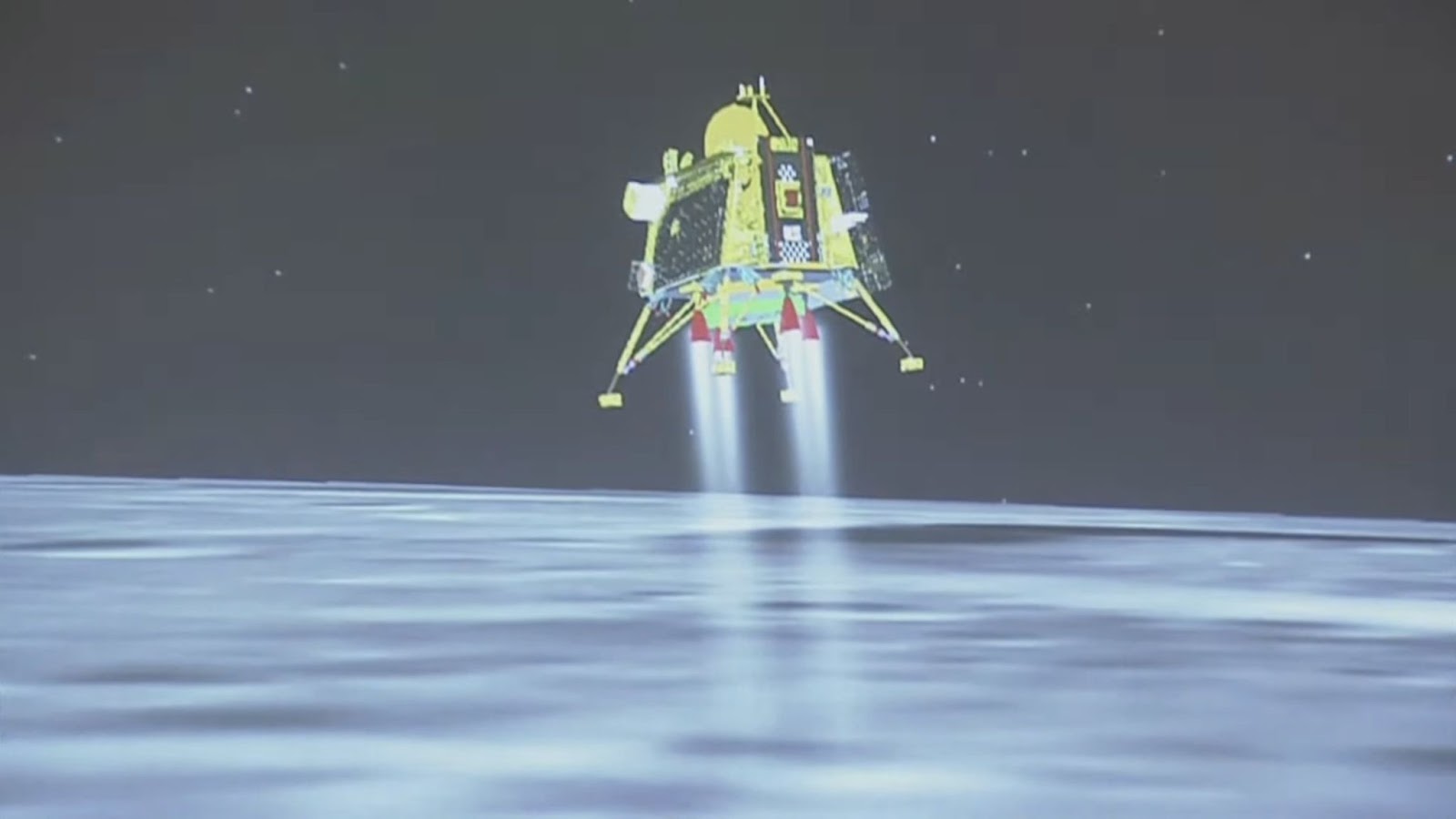 A CGI rendering of India’s Chandrayaan-3 spacecraft landing on the moon