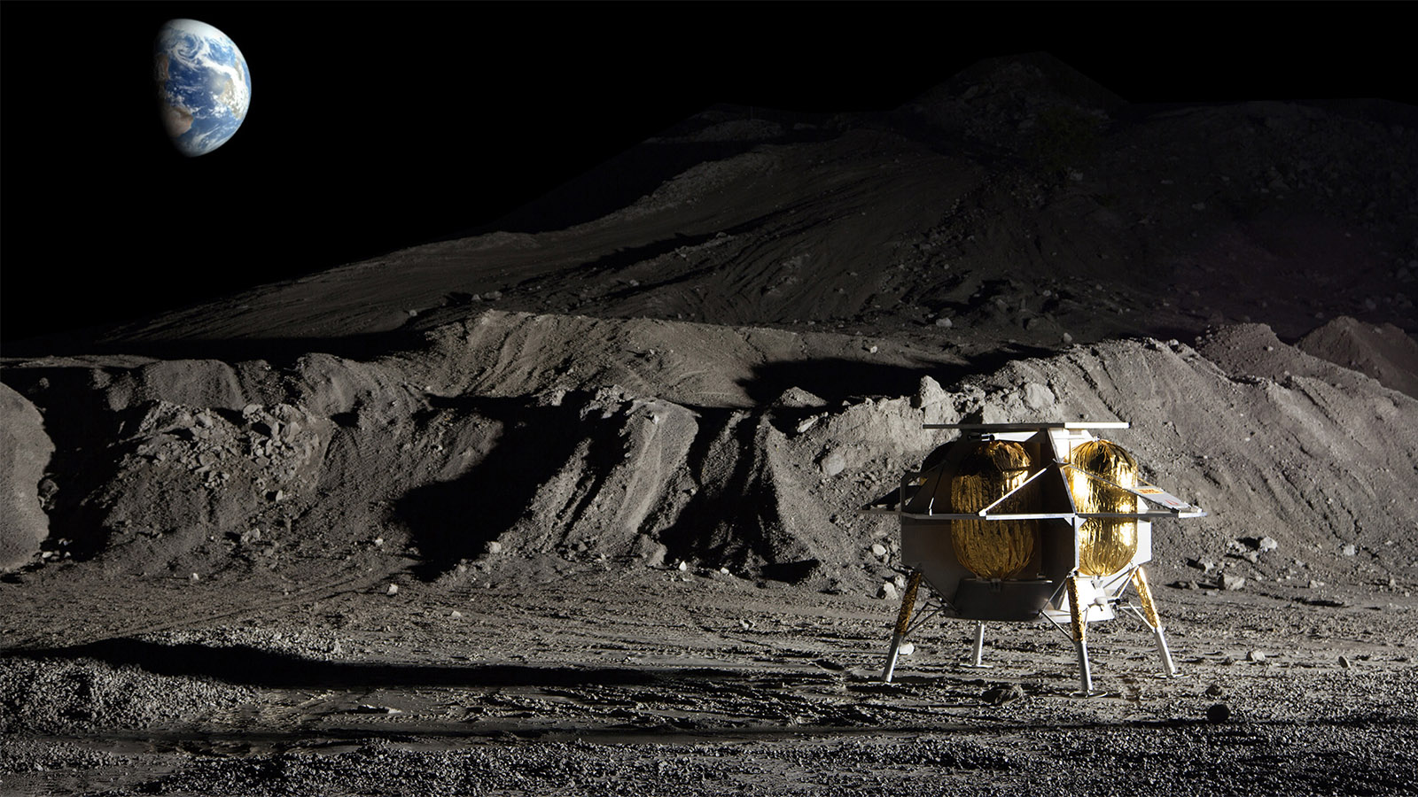 A render of the Peregrine lander on the moon