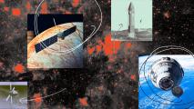 A collage of images of spacecraft and satellites.