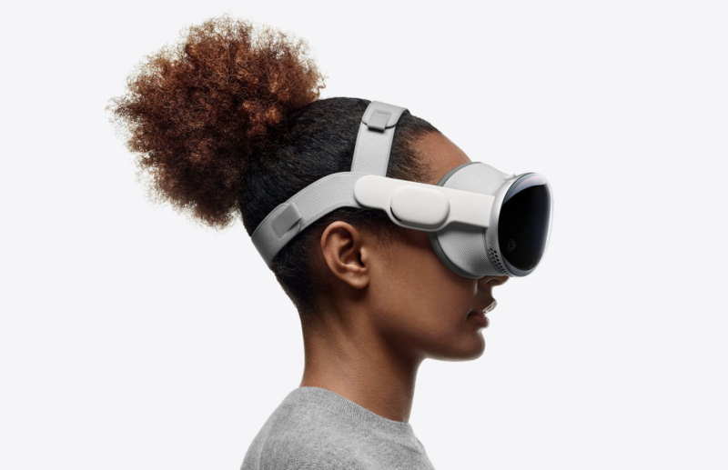 A woman wearing Apple's mixed reality headset.