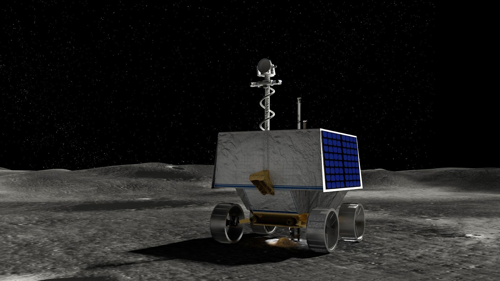 A rendering of NASA's VIPER on the moon