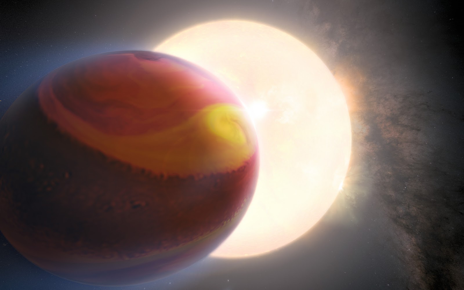 An artist's impression of the exoplanet WASP-121 b and its star