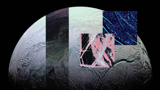 a collage featuring an image of Enceladus