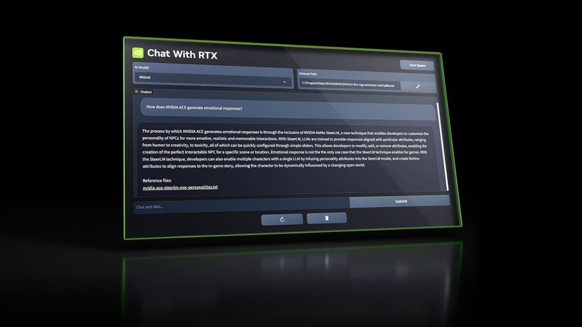 Nvidia's Chat With RTX tool open on a computer screen