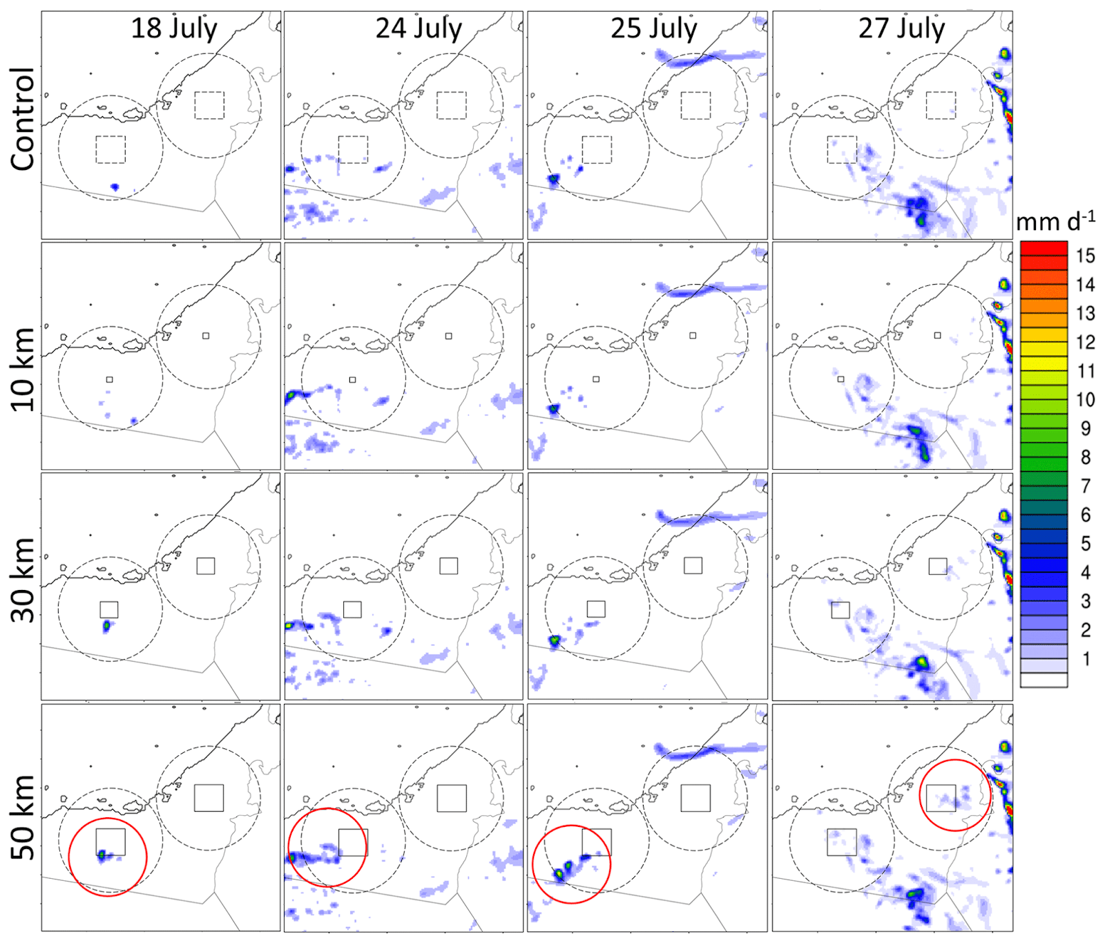 a chart showing the locations of the different-sized ABSs and the precipitation nearby