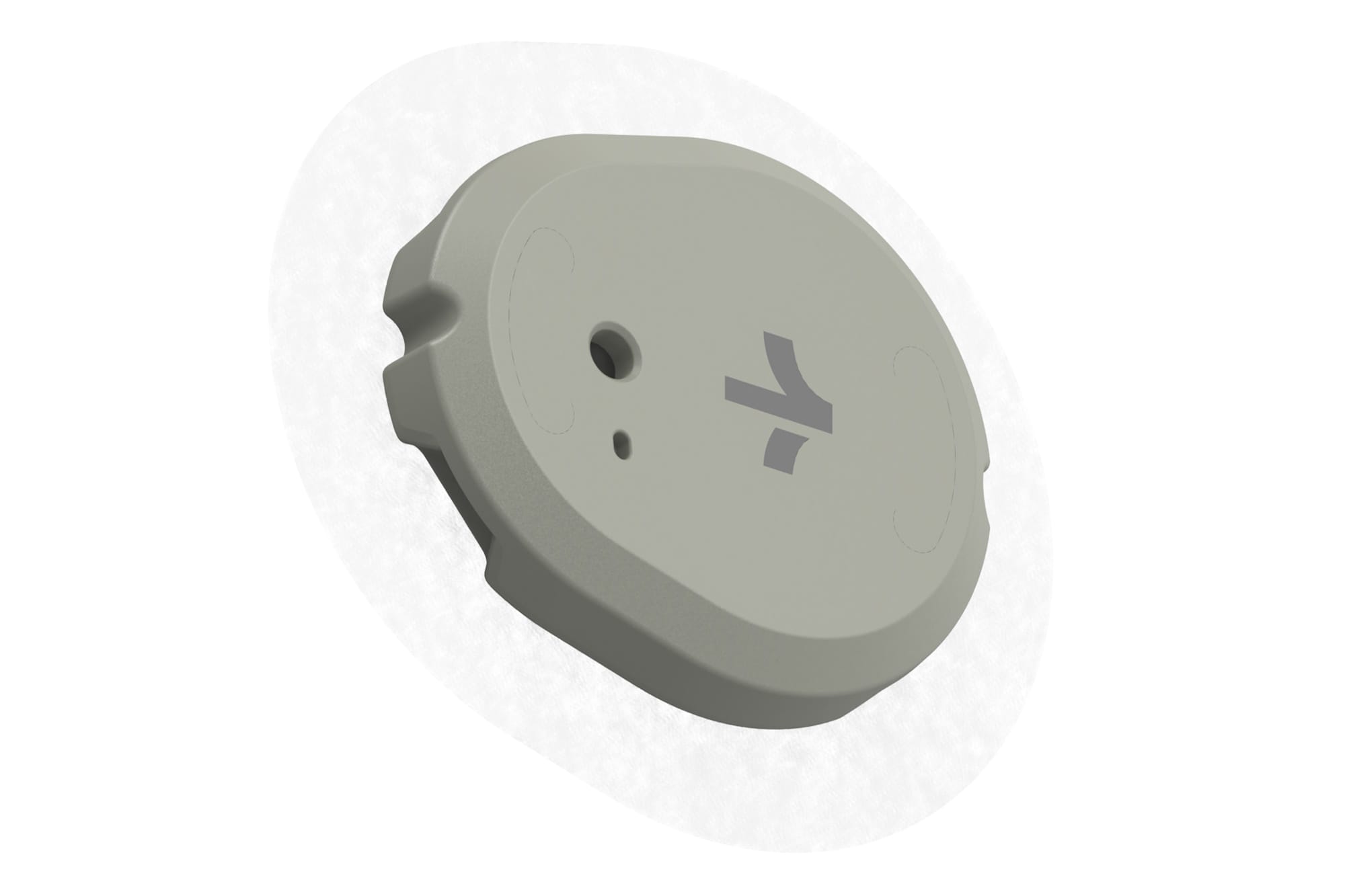 An image of a gray, circular wearable device