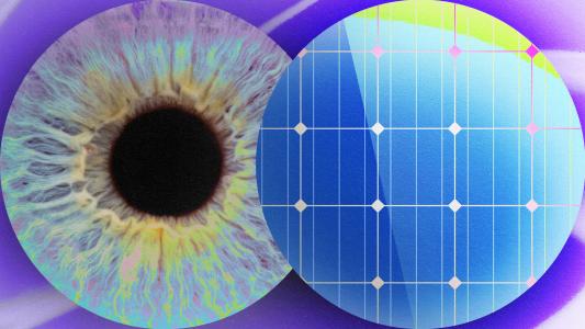 An image of an eye with implantable solar cells.