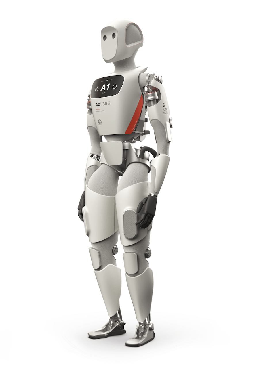 Apptronik's humanoid robot Apollo. It is mostly white and light gray with a friendly face