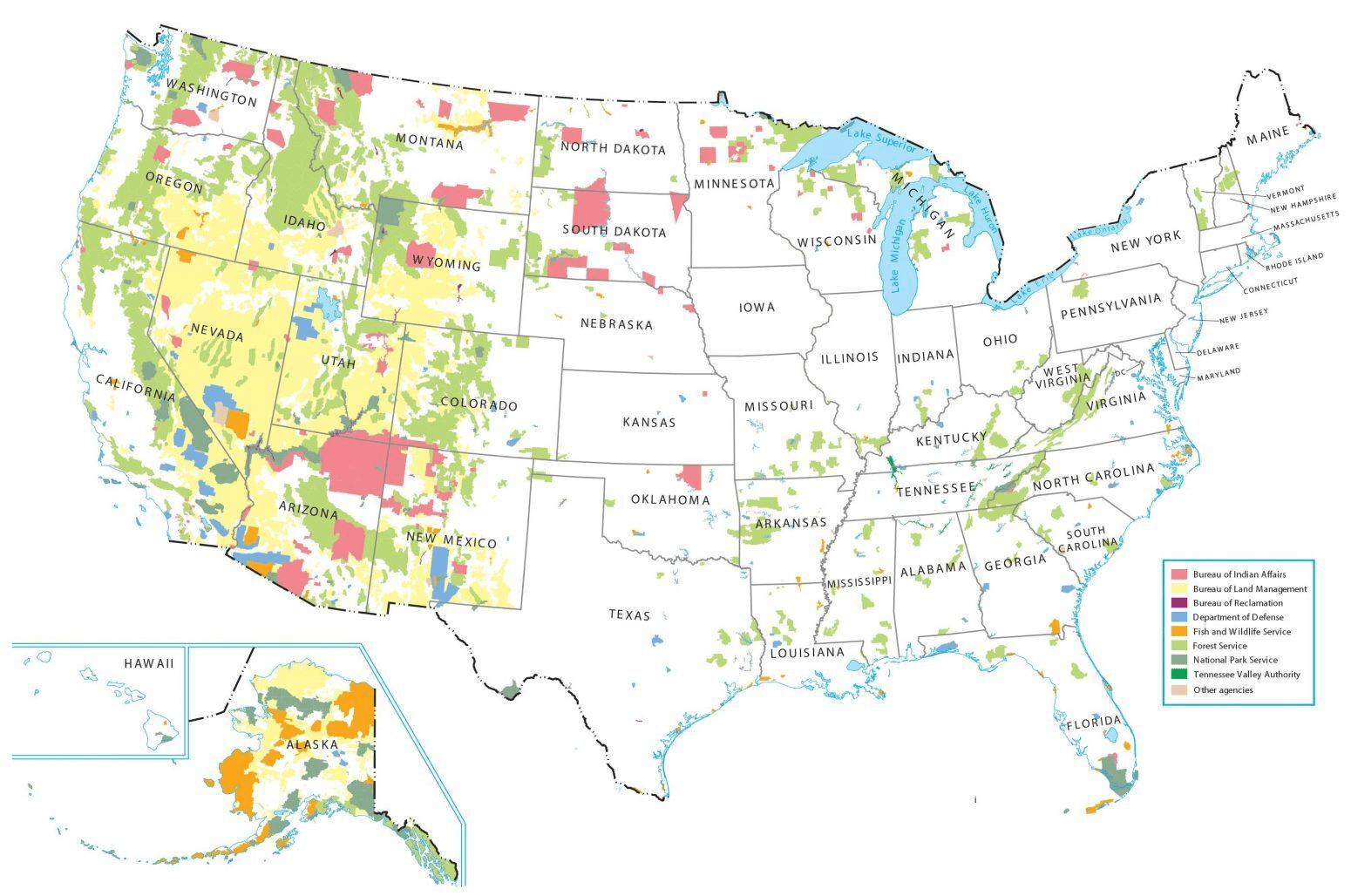 Map of the US showing various types of public lands