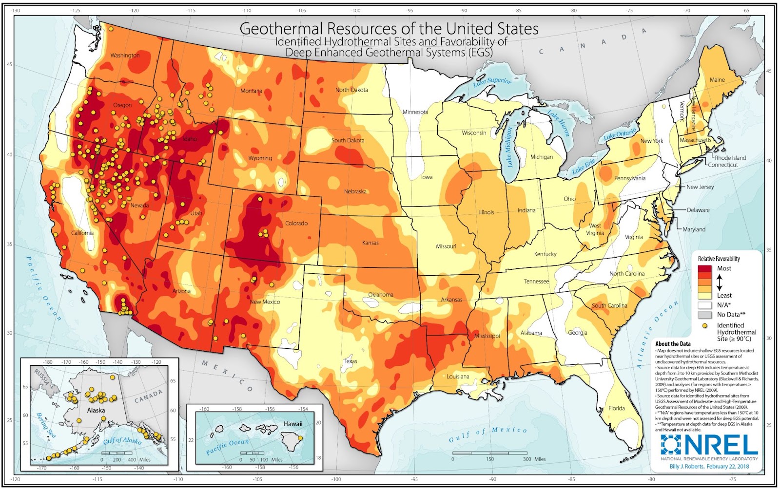 Map showing geothermal resources in the US