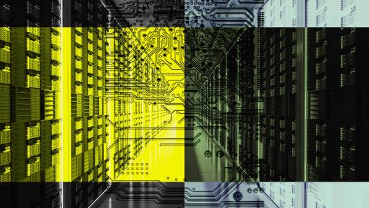 Abstract digital artwork depicting a data center